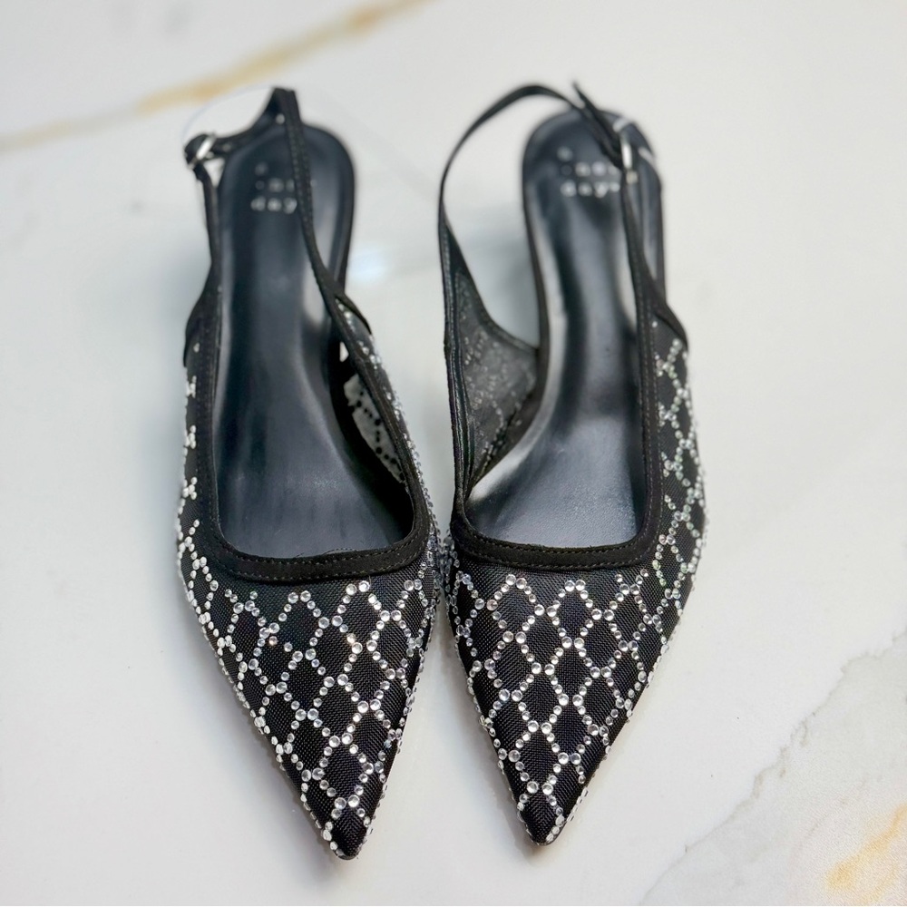 A new day Elegant Black and Silver Women's Slingback Heels